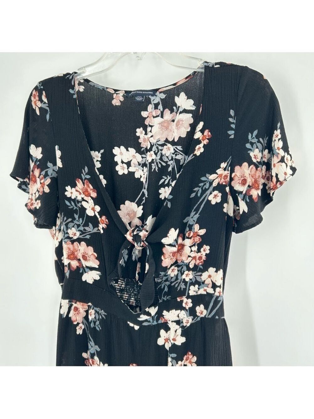 American Eagle Black Floral Romper Short Sleeve Large - Picture 2 of 10